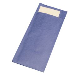 Blauw kraft pochette + servet 20x8,5cm